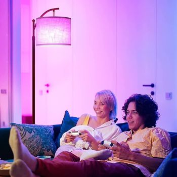 Floor Lamp Multi Functional Living Room Optional Intelligent WIFI RGBCW Bulb and Adjustable Lever 60-71 inch High Gray Linen Lamp Bedroom Sun Shade Vertical Lamp