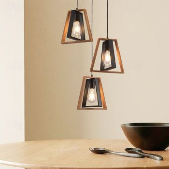 LED Pendant Light Warm White 24cm 1-Light E26/E27 Farmhouse Vintage Adjustable Pendant Lighting for Kitchen Island Black and Wood Painted Rustic Hanging Light Fixture for Dining Room Hallway Porch 110-240V