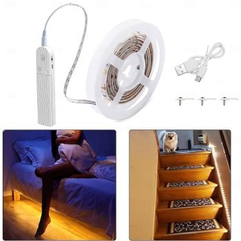 Motion Sensor LED Light Strip 1-2.5 Meters, Rechargeable Battery Box, Indoor Motion-Activated Light for Wardrobes, Stairs, Cabinets, Counters, and Beds (Batteries Not Included)