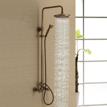 Shower Faucet,Bathroom Shower Fixture Brass Rainfall Shower Head Set with Tub Spout Shower Faucet and Handheld Spray Wall Mount Double Cross Handle with Cold/Hot Water Foundation of a Perfect Shower