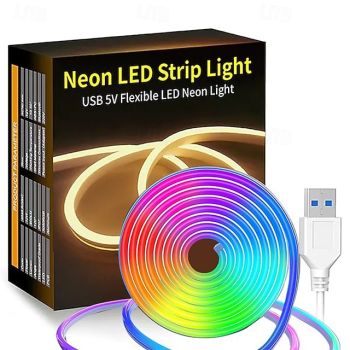2M 6.56ft LED Neon Strip Lights USB Flexible with IP65 Waterproof Warm White Pink Yellow Green Red Color Temperature for Indoor and Outdoor Christmas Wedding Decoration