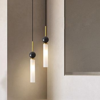 Brass Natural/Black Marble Pendant Light Adjustable Pendant Wire Hanging Light Modern Minimalist Brass Lamp Body Lighting Fixtures High Ceiling for Bedroom Living Room Pendant Lamp