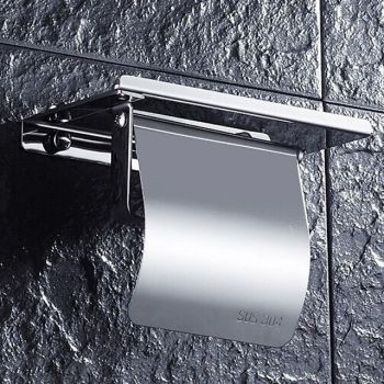 Toilet Paper Holder Stainless Steel for Bathroom with Mobile Phone Storage Shelf Wall Mounted Silvery 1pcBath Hardware