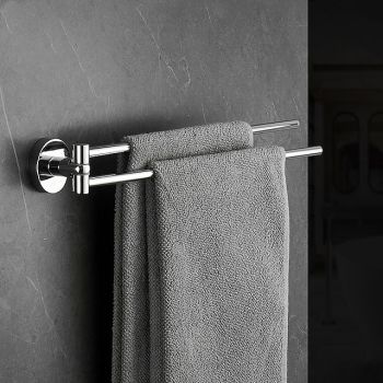 Towel Bar Foldable Bathroom Shelf Multilayer Contemporary Brass and Zinc Alloy Bathroom 2 Rods Wall Mounted