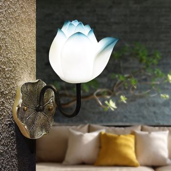 Mid-Century Lotus Flowers Wall Sconces Bedside Sconce Lighting Fixture Resin 3 Light Wall Mounted Lamps for Bedroom Hallway 110-240V