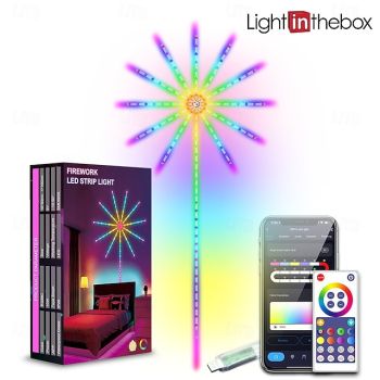 Smart Firework Led Lights USB Powered Room Decor, Color Changing Fireworks Led Lights for Bedroom with Launch Burst Effect, RGB Led Strip Lights Remote App Control for Halloween