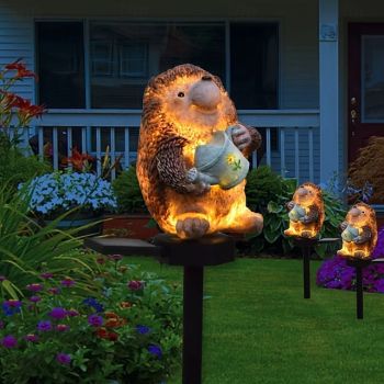 1PC Outdoor Landscape Lights Garden Solar Animal Resin Lamp Hedgehog Ground Plug LED Lawn Landscape Light Garden Courtyard Waterproof Halloween Christmas Party Pathway Decoration