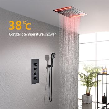 Shower Faucet,Rainfall Shower Head System / Thermostatic Mixer valve Set - Rainfall Shower Contemporary Painted Finishes Mount Inside Brass Valve Bath Shower Mixer Taps Foundation of a Perfect Shower