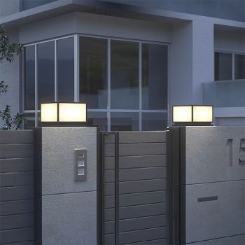 LED Outdoor Wall Light 30cm Traditional Black Square Column Lamps Metal Acrylic Retro Vintage Lawn Landscape Post Light 110-240V