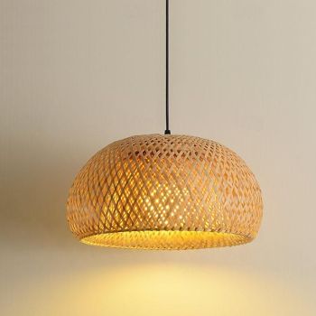 LED Pendant Light 3-Color Light 30/38/45/60/80cm 1-Light Coastal Style Bird's Nest Lamp Shade Beige Bamboo Basket Hollow Chandeliers Living Room Kitchen 85-265V