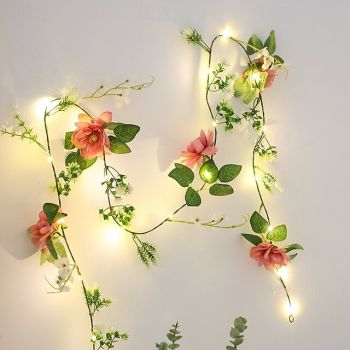 Wedding Party Decor Fairy Lights Vine LED Copper Wire Light 2m 20LEDs Battery Powered Green Leaves Flowers Home Garden Balcony Fence Decoration