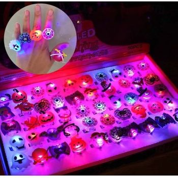 Halloween Light Up Rings 50Pcs Halloween Party Favors for kid Light Up Treat Glowing LED Ring for Kids Adults