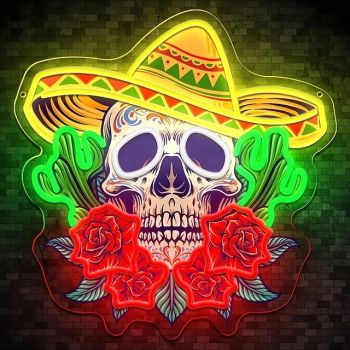 1 Pc 38 * 30CM Halloween Skull UV Neon Decorative Light Indoor Restaurant Party Festive Atmosphere Wall Light Dimmable Rose Skull Light Signage USB Power Supply