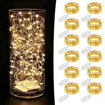 12 Pcs 2M-20 Fairy Lights LED Starry String Lights Valentine's Day Wedding Proposal Party Restaurant Indoor Atmosphere Decoration Light String Christmas Halloween Festival Decoration