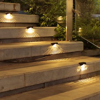 4pcs Solar Step Lights Outdoor Waterproof Smart Control Sensor Fence Stair Light Garden Outdoor Fence Courtyard Deck Walkway Decoration Solar Lamp