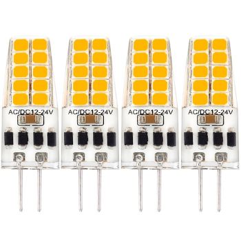 G4 LED Bulb 3W Equivalent to 20W-25W T3 JC Type Bi-Pin G4 Base Halogen Bulb AC/DC 12V Warm White 3000K G4 Light Bulb for Puck Light RV Under Counter Kitchen Lighting Under Cabinet Light 4 Pack