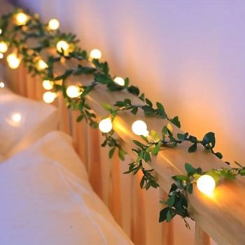 Green Leaf Rose LED Fairytale String Lights 6m 40LEDs Mushroom Garland Lights Battery Powered Christmas Home Balcony Garden Porch Window Holiday Wedding Party Decoration