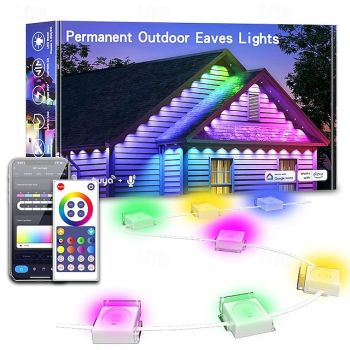 Tuya WiFi Outdoor Waterproof Eaves String Light, Permanent Light 15M 30LEDs/30M 60LEDs 45M 90LEDs Colorful String Lights for Courtyard, Lawn, Garden, Christmas, Halloween, Wedding, Festival