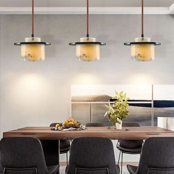 Artistic Marble Globe Pendant Light, Wood Warm White Light E29 Adjustable Chain