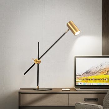 Desk/Table Lamp, Matte Brass Finish, Adjustable Height, Balance Arm, in-Line Rocker On/Off Switch