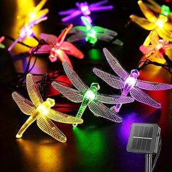 1pc Solar Dragonfly String Lights Waterproof 20 LEDs Dragonfly Fairy Lights Decorative Lighting For Indoor/Outdoor Home Garden Lawn Fence Patio Party