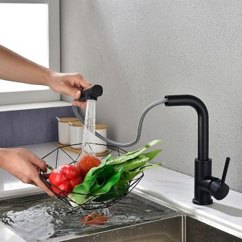 Kitchen Sink Faucet Black Single Handle One Hole Electroplated Pull-out / Pull-down Centerset Contemporary Kitchen Taps with Stream and Shower Modes Pull Down Kitchen Faucets