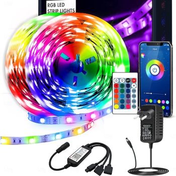 LED Strip Light Kit 16.4-65.6 ft Intelligent Bluetooth   APP Controlled RGB Music Synchronized Color Changing with Timed DIY Bedroom Decoration for Holiday Party Bedroom Children's Room Decoration