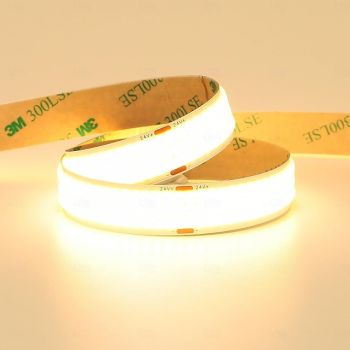 24V 15mm 24W 960LEDs/M 30mm 40W 1600LEDs/M  Width COB LED Strip 8.2-16.4ft  High Brightness CRI 90 Big Luminous Surface IP20 Not Waterproof LED Tape Lights for DIY Decor with 1.5M Switch Cable