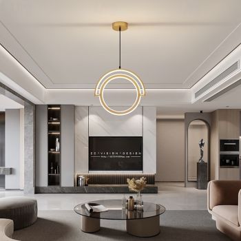 Ring Pendant Light Gold Finish, Modern LED Bedside Hanging Lamp, Metal Suspension Lamps Suitable Compatible with Bedroom, Dining Room, Kitchen Island,Chandelier Lamp Stabilize