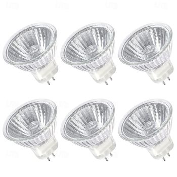 MR16 Halogen Bulb 12V 35W 50W Dimmable GU5.3 Bi-pin Base Spotlight MR16 Bulbs with Clear Glass Cover for Landscape Lights Track Lights Fiber Optics 2700K Warm White 6pcs