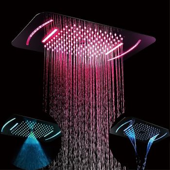 Shower Faucet,LED Shower Head Chrome finished 58x38cm SUS304 3 Function Rainfall Waterfall Mist Ceiling Mounted light remote control Shower Faucet Foundation of a Perfect Shower