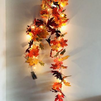 1.7M 20 LEDs Fall Maple Leaf Rattan LED String Lights, Thanksgiving Harvest Autumn Festival Decorative Lights (Battery Not Included) for Halloween Holiday Party, Garden 2/5pcs