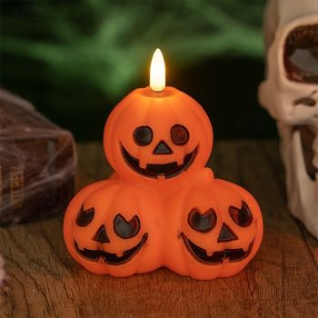1 Pc 10.7 * 10.2CM Halloween three headed pumpkin LED electronic candle light indoor and outdoor restaurant bar funny atmosphere night light LR44 * 3 battery