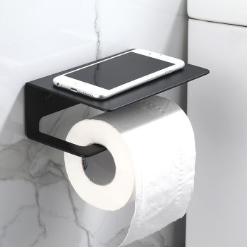 Toilet Paper Holder Multi-Functional Storage Roll Paper Holder Black Matt Space Aluminum