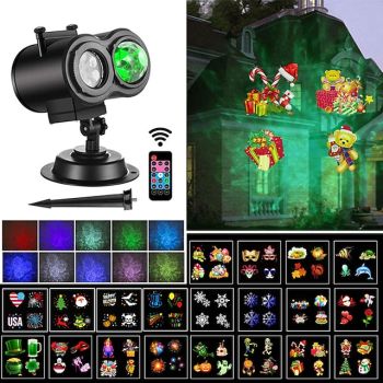Christmas LED Projector Lights 2 in 1 Water Wave Projector Light with 16 Switchable Patterns Waterproof Landscape Light Show for Celebration Halloween Birthday and Party Decoration