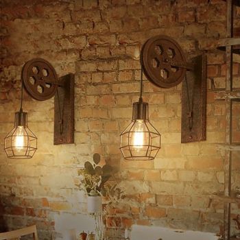 Retro Wall Lamp Single Head Lifting Pulley Light Fixture Industrial Wall Spotlights Creative Wall Lighting Decorative Lighting Aisle Living Room Corridor Loft Bars Dining 110-240V