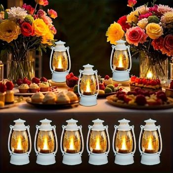 6/12PCS Christmas Retro LED Candle Lights Creative Oil Lamp Halloween Ornaments Holiday Camping Portable Night Light Wedding Birthday Atmosphere Decoration
