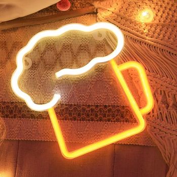Beer Neon Signs Light Yellow White Neon Lights Wall Decor for Man Cave Bar Nightclub Beach Store Design Holiday Celebration Party Decor USB&Battery Operated(