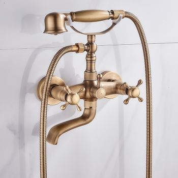 Bathtub Faucet,Wall Mounted Brass Rainfall Shower Mixer Taps Contain with Handshower and Cold/Hot Water Durable Bathtub Faucet