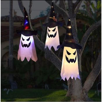 Halloween Decorations Hanging LED Glow Hat Lighted Ghosts Halloween Party Witch Hat Outdoor Home Bar Decoration Horror Prop