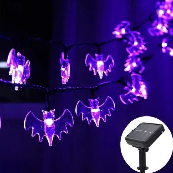 Halloween Solar Bat Spider String Lights Outdoor Waterproof Ghost Lights 6.5m 30LEDs 8 Modes Lighting Halloween Garden Balcony Fence Porch Halloween Party Atmosphere Decoration