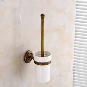 Toilet Brush with Holder,Antique Brass Wall Mounted Rubber Painted Toilet Bowl Brush and Holder for BathroomBath Hardware