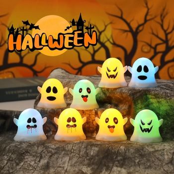 1 Pc Halloween Cute Expressions Ghost Light LED Candle Light Venue Decoration Props Pumpkin Nightlight Decoration Ornament