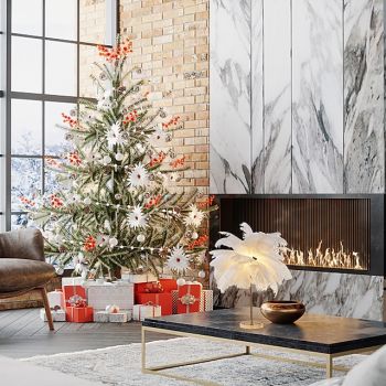 White Feather Table Lamp with Plug in Wire Modern Feather Lamp 3-Light Bedside Table Lamp for Bedroom Nightstand Lamp Desk Night Light in Gold Christmas gift