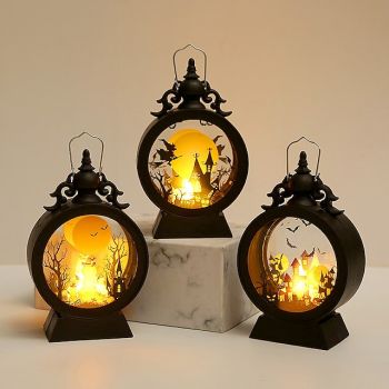 Halloween Lantern Indoor Outdoor LED Lantern Vintage Glass Hanging Lanterns for Home Garden Halloween Decorations