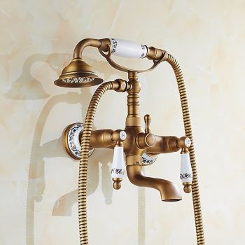 Shower Faucet Set - Rainfall Shower Vintage Style Antique Brass Mount Outside Ceramic Valve Bath Shower Mixer Taps Foundation of a Perfect Shower