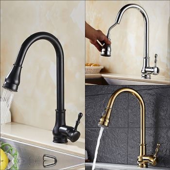 Kitchen Faucet with Sprayer,Brass 2-Function Outlet Single Handle One Hole Electroplated Pull-out Kitchen Taps Pull Down Kitchen Faucets