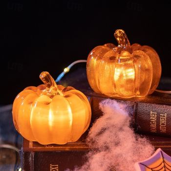 Halloween Decorations Jack O Lantern Pumpkins Lantern LED Candle Light Battery Powered Halloween Light Up Pumpkins Costume Props Desktop Ornaments 1PC