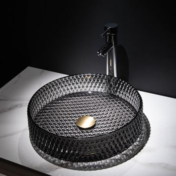 Bathroom Vessel Sink with Chrome Faucet,Wash Basin Glass Countertop Cylinder Wash Basin Hand Washbasin Worktop Installation Glass Basin Set with Chrome Brass Tap Washbasin Art