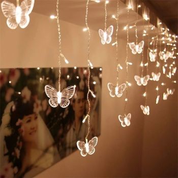 LED Christmas Fairy Light Butterfly Curtain String Lights 3.5M 96LEDs New Year Holiday Wedding Valentine's Day Living Room Bedroom Store Decoration 220V EU Plug Curtain Lights